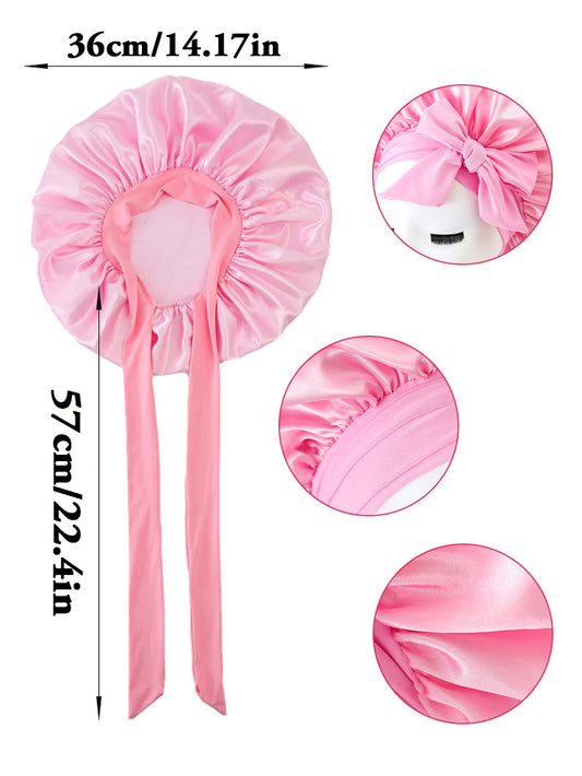 Bonnet en soie pour dormir, bonnet en satin, bonnet de nuit, écharpe pour cheveux bouclés avec lien à nouer