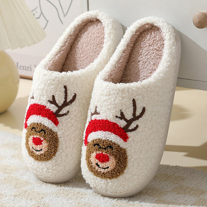 Chaussons de Noël mignons en coton avec motif Père Noël pour femmes et hommes, chaussures chaudes et en fourrure pour l'hiver - LUXARAH