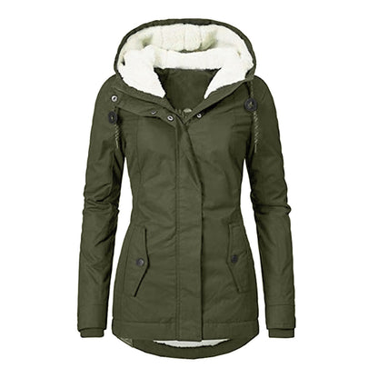 Veste d'hiver à capuche, couleur unie, chaude, fermeture éclair, polaire, avec poches, décontractée, pour femme