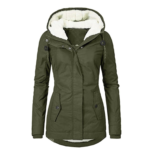 Veste d'hiver à capuche, couleur unie, chaude, fermeture éclair, polaire, avec poches, décontractée, pour femme