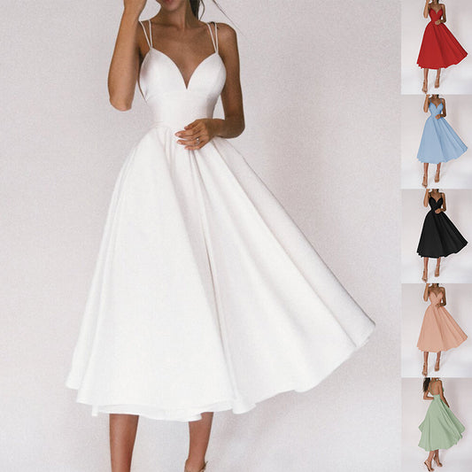 Sexy V-neck Suspender Dress Summer Fashion A-Line Long Dresses For Women - LUXARAH