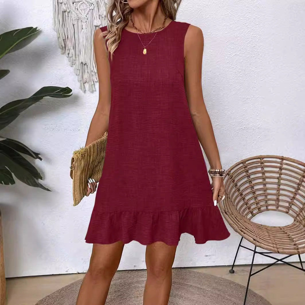 Robe d'été à volants, ample, sans manches, coupe droite, idéale pour la plage - LUXARAH