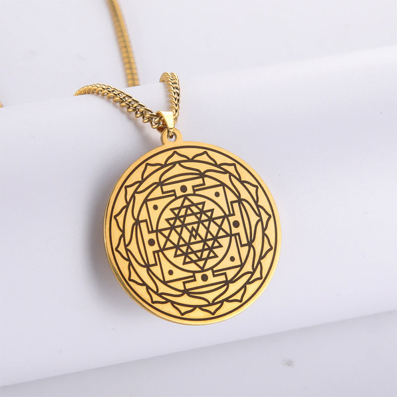 Collar con colgante de flor de mandala de acero inoxidable, collares de geometría sagrada