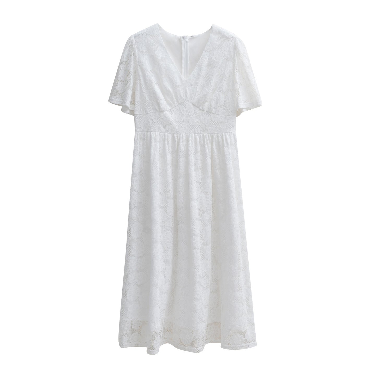 Robe longue en dentelle à col en V, élégante et élégante, à manches courtes, pour l'été - LUXARAH