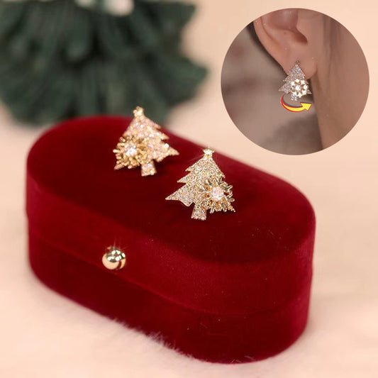 Boucles d'oreilles rotatives en forme de sapin de Noël, strass brillants, flocons de neige, bijoux d'oreilles pour le Nouvel An, le festival de Noël, cadeaux pour l'automne et l'hiver