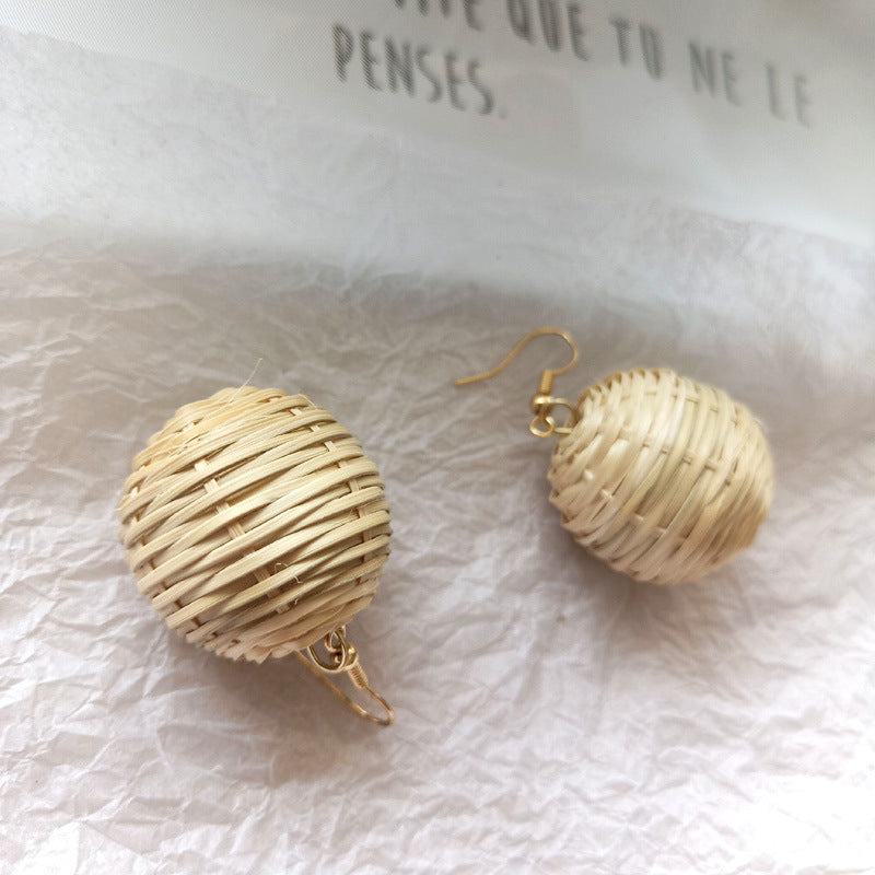 Boucles d'oreilles vintage en rotin, faites à la main, en paille - LUXARAH