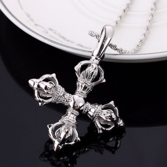 Colliers pour hommes et femmes avec pendentif croix vajra pilon en argent 925