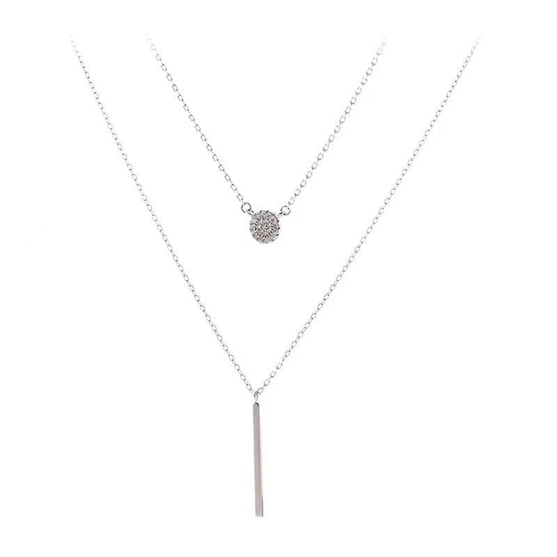 Collar de doble cadena de plata S925 con colgante de circonita micropavé redonda para mujer, joyería de moda.