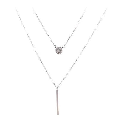 Collar de doble cadena de plata S925 con colgante de circonita micropavé redonda para mujer, joyería de moda.
