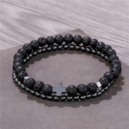 Lot de 2 bracelets combinés en hématite pour homme - LUXARAH