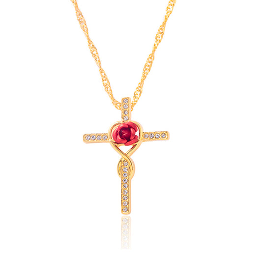 Collier tendance avec pendentif croix en couleur dorée et cristal pour femme, bijou religieux