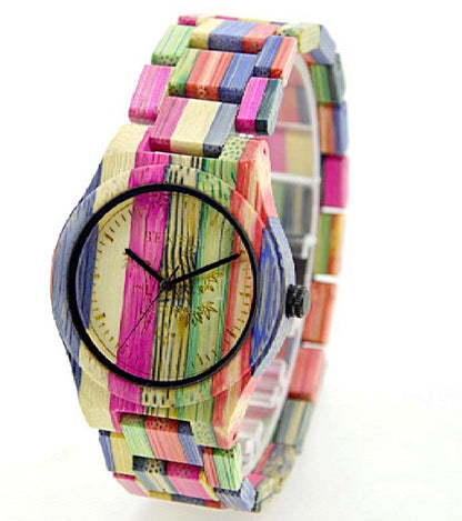 Montre couple en bois de bambou coloré sculpté