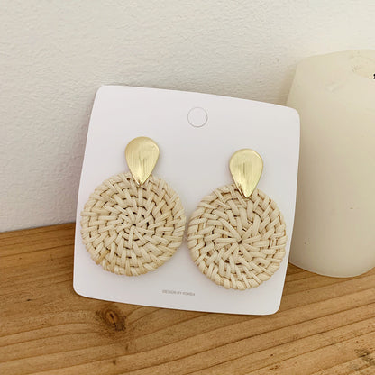 Boucles d'oreilles rondes géométriques en rotin - LUXARAH