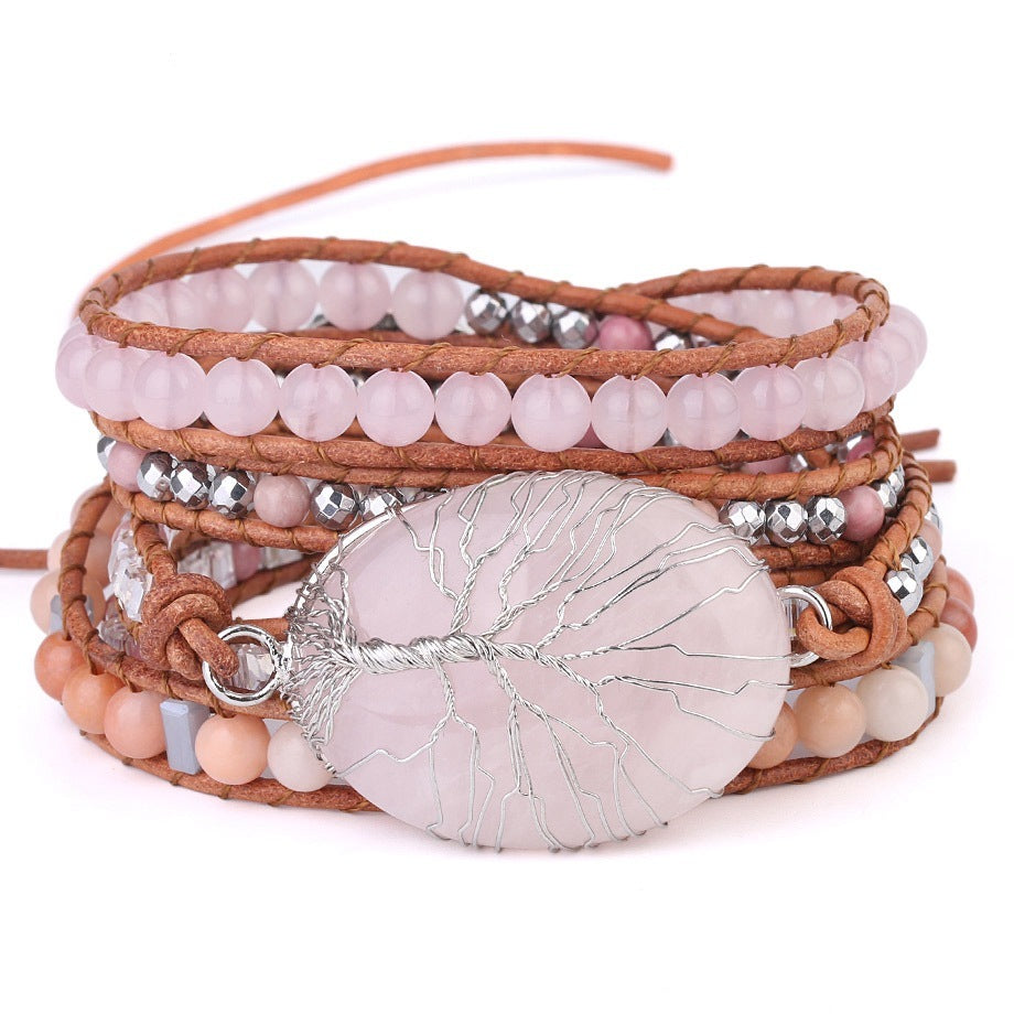 Bracelet en perles de pierre naturelle grain de bois rouge - LUXARAH