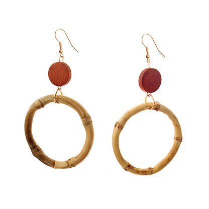 Boucles d'oreilles géométriques rondes en rotin faites à la main pour femmes - LUXARAH
