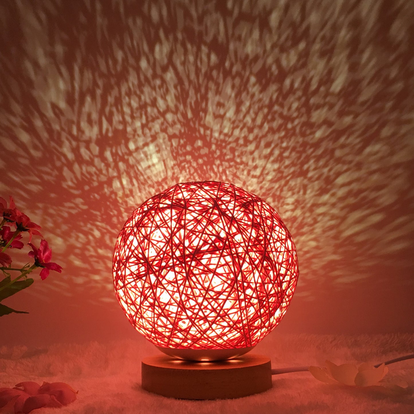 Lampe de table créative en lin, nouveauté et unique, LED intelligente, télécommande, boule en rotin - LUXARAH
