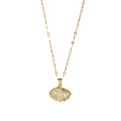 Collier de perles coquillage avec strass, bijou de personnalité pour femme en zircon