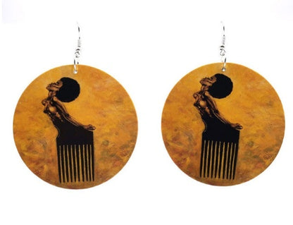 Wooden earrings, Printed earrings, African