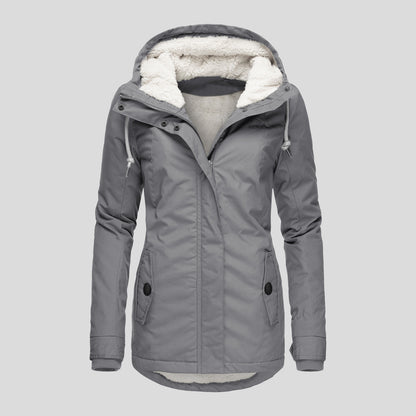 Veste d'hiver à capuche, couleur unie, chaude, fermeture éclair, polaire, avec poches, décontractée, pour femme