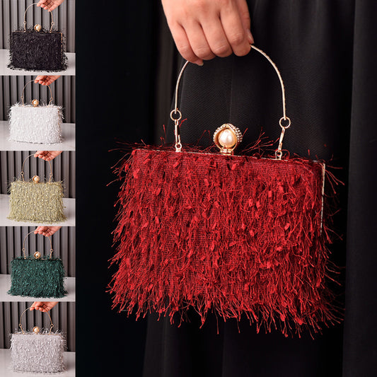 Sacs à main à pompon pour femmes, sac de soirée, sac de soirée, sac carré de luxe, sac à bandoulière pour dames