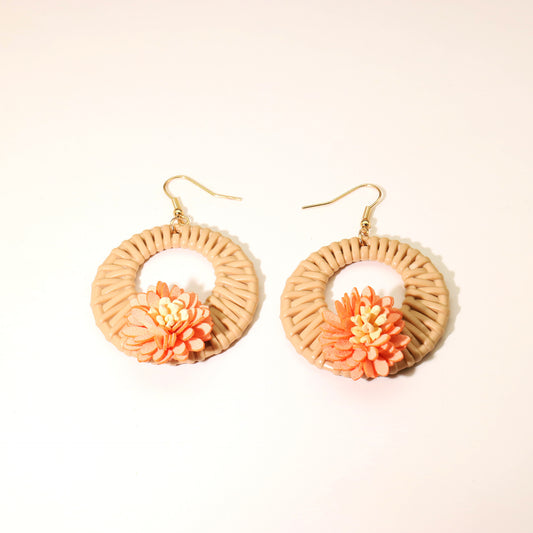 Boucles d'oreilles géométriques tissées en rotin rétro imitation - LUXARAH