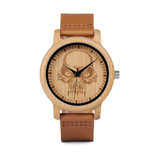 Montre en cuir, bambou et bois