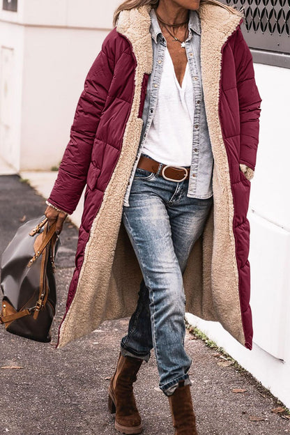 Manteau long à capuche de couleur unie, manches longues, double face, slim, élégant, cardigan, vêtements pour femmes