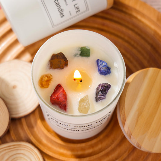 Bougie d'aromathérapie en pierre de cristal naturel, bougies sans fumée en cire de soja, coffret cadeau de Noël