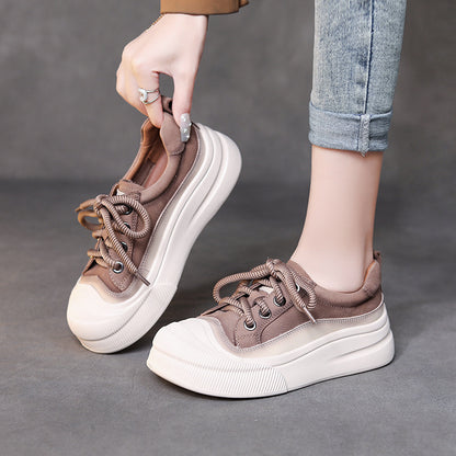Chaussures décontractées à lacets en cuir de vache pleine fleur pour femmes - LUXARAH