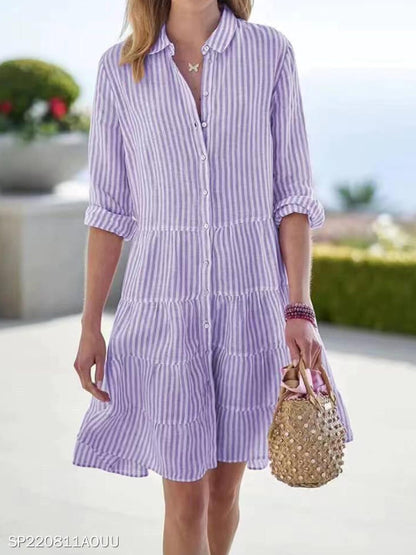 Robe chemise rayée à manches longues et boutons à revers - LUXARAH