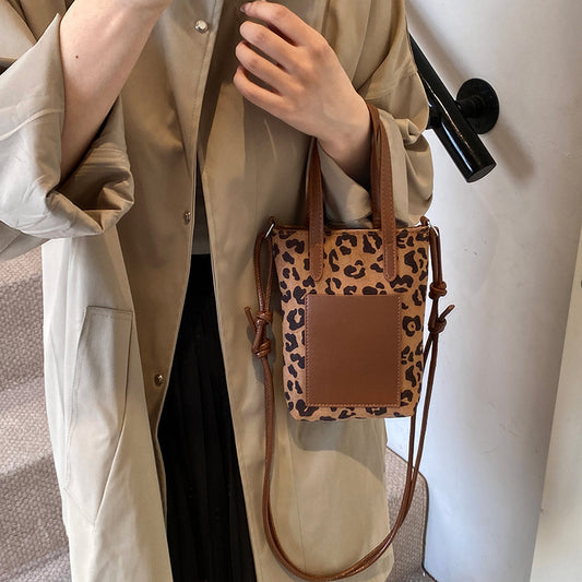 Sac bandoulière femme automne et hiver rétro imprimé léopard, nouveau polyvalent daim, sac téléphone