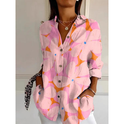 Chemise à manches longues à imprimé floral pour femme, haut boutonné décontracté - LUXARAH