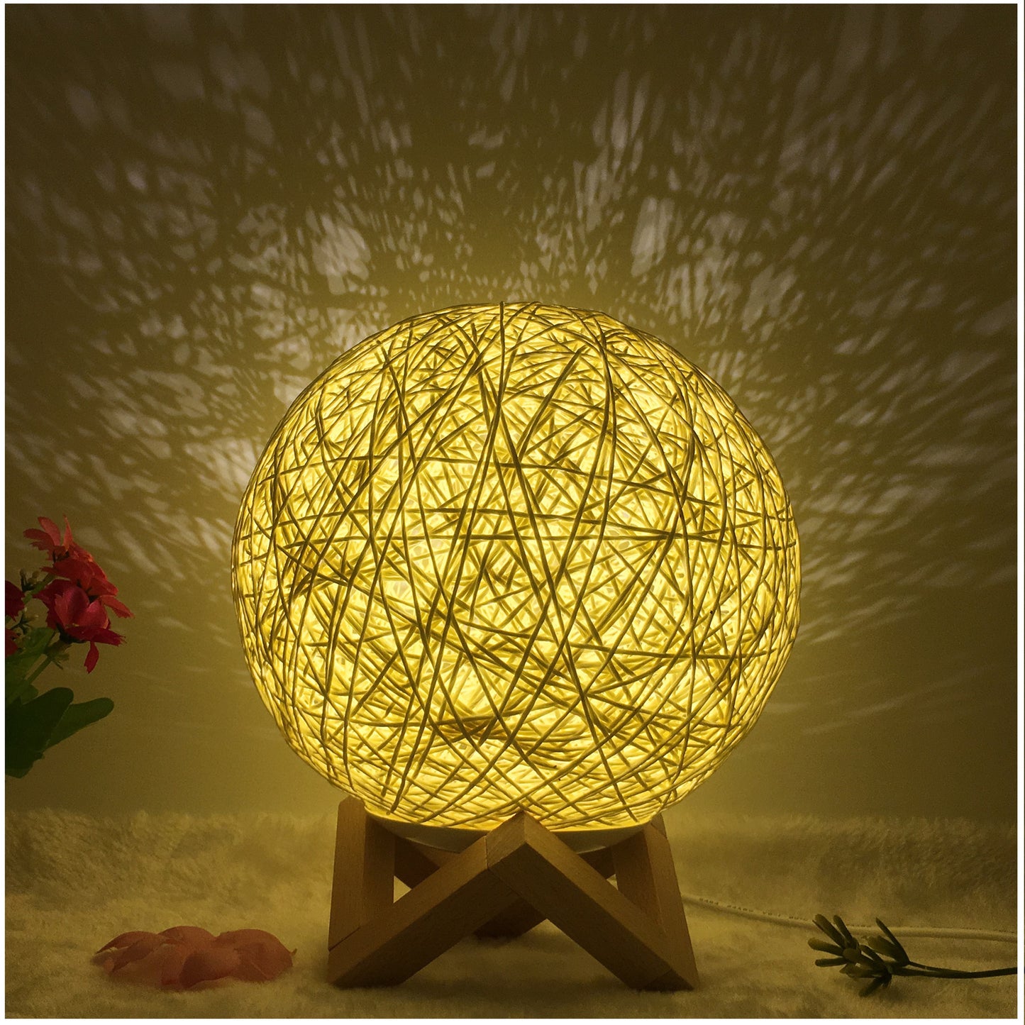 Lampe de table créative en lin, nouveauté et unique, LED intelligente, télécommande, boule en rotin - LUXARAH