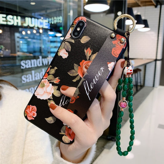 Compatible avec Apple, étuis de téléphone à dragonne à fleurs roses pour iPhone