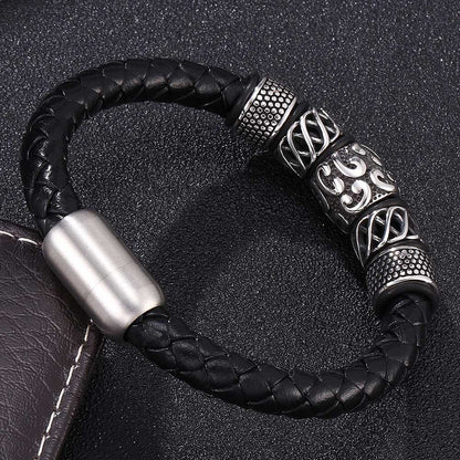 Bracelet en cuir véritable et acier inoxydable tissé - LUXARAH