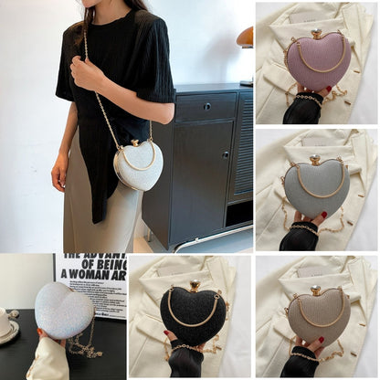 Pochette de soirée pour femme, sac à main brillant en forme de cœur, pochette en métal, sac à bandoulière avec chaîne tendance, sac à main de luxe pour femme, tenue de Saint-Valentin - LUXARAH