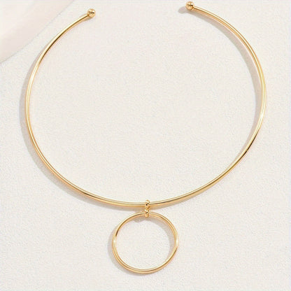 Collier ras du cou pour femme, grand cercle, pendentif géométrique en métal, colliers plastrons