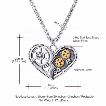 Colliers avec pendentif en forme de cœur en acier inoxydable noir de qualité