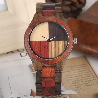 Montre à quartz en bambou et bois à quatre couleurs