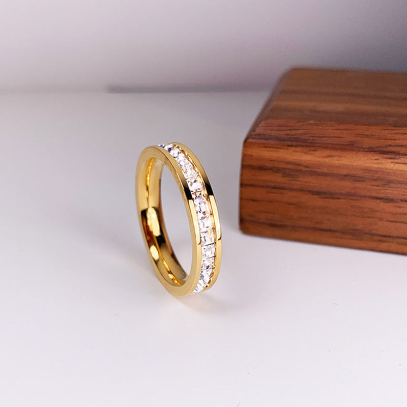 Bague couple en acier titane INS Rings, simple et double rangée de diamants