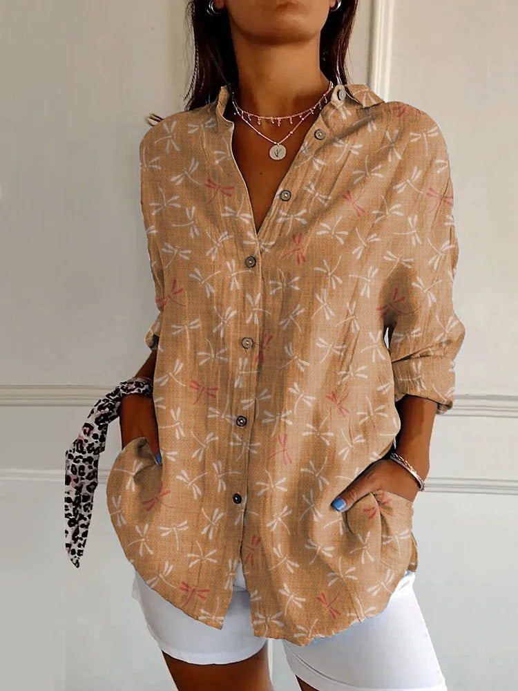 Chemise à manches longues à imprimé floral pour femme, haut boutonné décontracté - LUXARAH