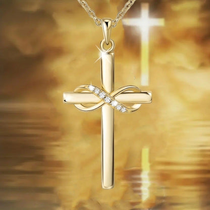Collier avec pendentif croix et signe de l'infini pour femme, simple et élégant, couleur or, accessoire de cou, bijoux tendance, cadeau de Saint-Valentin