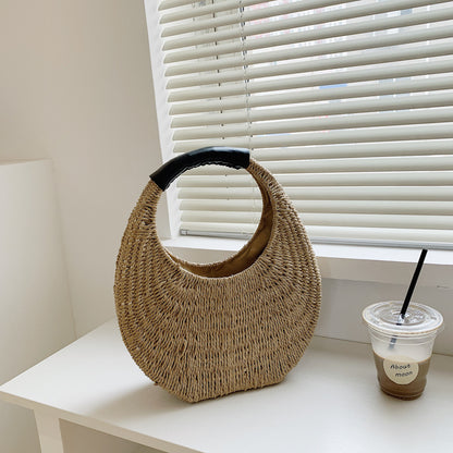 Sac à main ovale simple en rotin avec motif lune - LUXARAH