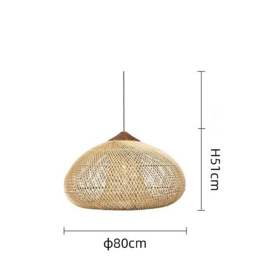 Lustre de salon vintage en bois et rotin tressé - LUXARAH