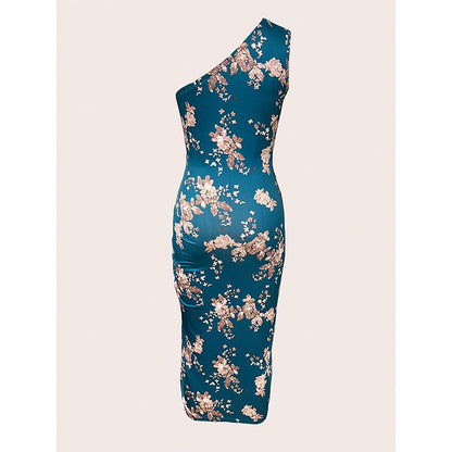 Robe moulante asymétrique, été 2025, froncée, fendue, motif floral, pour la plage, les cocktails, les mariages et les invités - LUXARAH