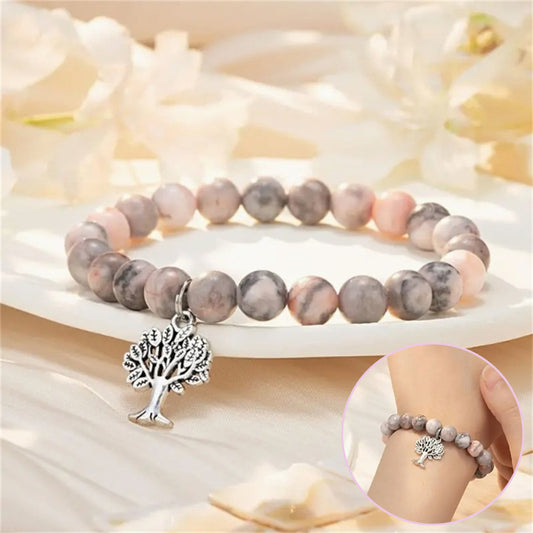 Bracelet tendance en pierre naturelle rose et rouge, motif zèbre, arbre de vie, idéal pour une grande ou une petite sœur, bijou d'anniversaire pour fille ou garçon