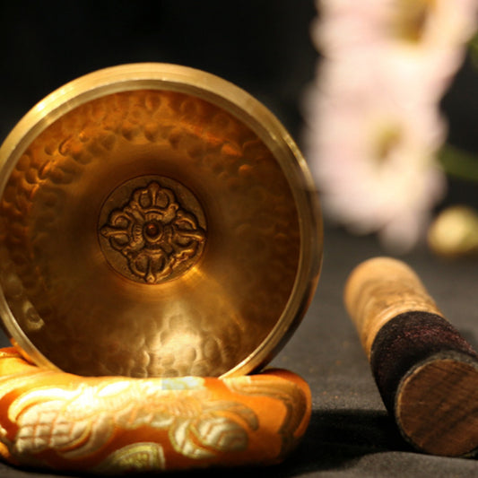 Bol de Bouddha fait main en cuivre tibétain avec carillon en pierre