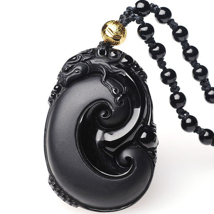 Colgante Pi Xiu de obsidiana natural esmerilada para hombre y mujer