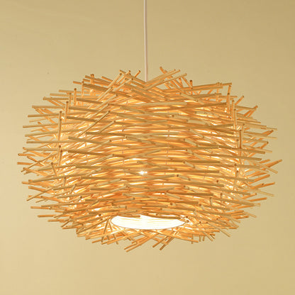 Lustre cage à oiseaux en bambou tressé, style pastoral, personnalisé, art du rotin d'Asie du Sud-Est - LUXARAH