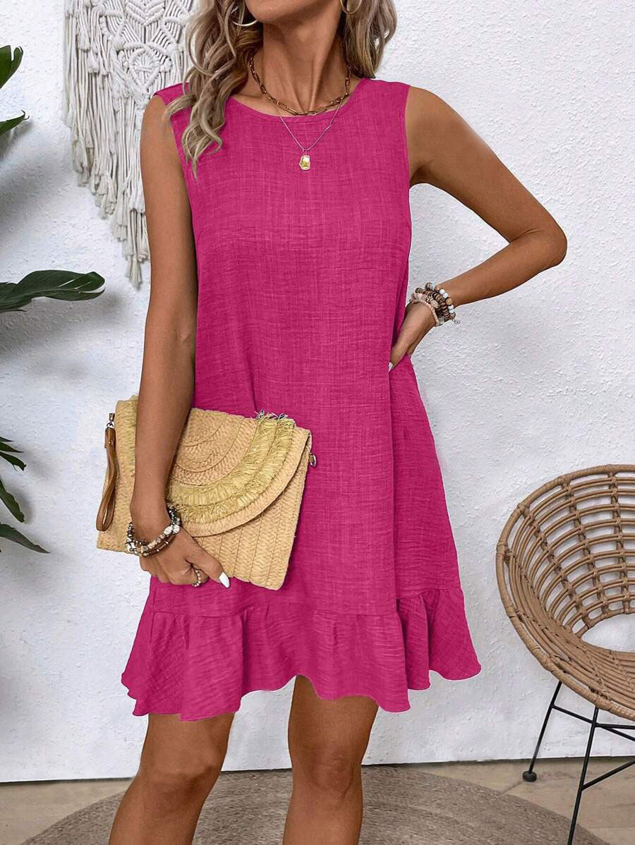Robe d'été à volants, ample, sans manches, coupe droite, idéale pour la plage - LUXARAH
